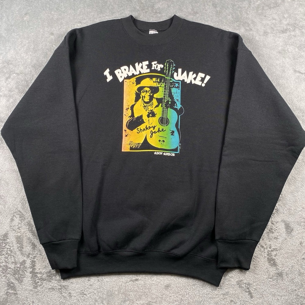 Vintage I Brake For Jake Sweatshirt Mens XL Ann Arbor Michigan Shakey Folk Blues